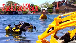 Construction Trucks for Kids  Toy Excavators Bulldozer Beach Play  Cute Dog  JackJackPlays [upl. by Atteiram]