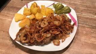 Wienerrostbraten Wiener Zwiebelrostbraten mit Bratkartoffeln [upl. by Zel]