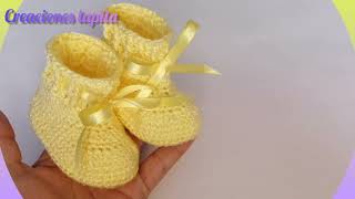 Zapatitos para bebé de 0 a 3 meses parte 4 de ajuar en punto v paraprincipiantes crochet [upl. by Erialcyram]