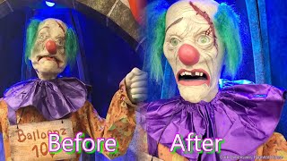 Heckles Before and After Spirit Halloween NEW 2023 Sad Clown Animatronic Prop 4K Comparison Video [upl. by Emelin]