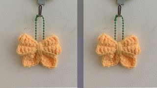 How to Crochet a bow  Easy Crochet Keychain Tutorial [upl. by Darrow]