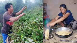 bhumi cutting grass amp sarmila cooking noodles  Bhumi village vlogs bhumicooking [upl. by Bolten449]