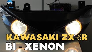 Kawasaki ZX6R 636 0304 Bixenon Aharon HID projector and Led angel eyes installation [upl. by Rickart536]