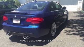 BMW  e92 335i Remus Quad Exhaust  Before amp After [upl. by Suhcnip346]