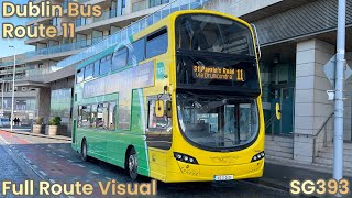 Dublin Bus  Route 11  Full Route Visual  Sandyford to St Pappin’s Road  SG393 [upl. by Kipton]