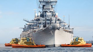 US Massive Battleship Taken Into Sea by Powerful Tugboats [upl. by Niledam]