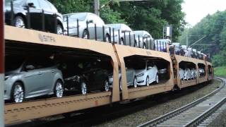 DB Car Transporter train with brand new Ford automobiles 22 06 15 [upl. by Annairdna]