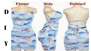 DIY Strappy Backless dress  how to sew Bodycon Dress with spaghetti straps  No Need Pattern [upl. by Nimsaj]