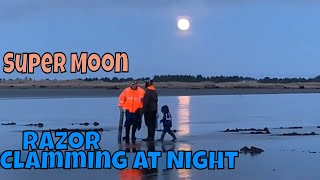 Razor Clam Digging at Night with a Super Moon [upl. by Yanahs]