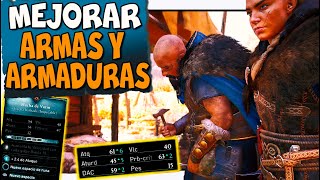 COMO MEJORAR LAS ARMAS Y ARMADURAS en ASSASSINS CREED VALHALLA TUTORIAL ESPAÑOL  GUIA BASICA [upl. by Anauqat]