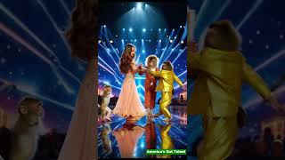 Adorable monkey dances with girl on AGT stage agt talent [upl. by Nosredna221]