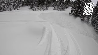 Terrifying POV video shows snowmobilers buried by silent avalanche ‘Lucky to be alive’ [upl. by Isa]