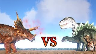 New Trike vs Raptor Stegosaurus and Rex  ARK Survival Evolved [upl. by Oecile]