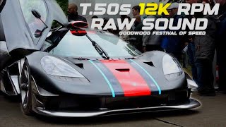 Gordon Murray T50s 12k RPM Race Exhaust Raw Sound Sound Hillclimb Flames and Revs [upl. by Llehcsreh]