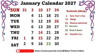 January Calendar 2027   januarycalender2027 [upl. by Krongold]