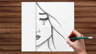 How to draw a beautiful girl  very easy sad girl drawing  How to draw a crying girl [upl. by Naleek868]